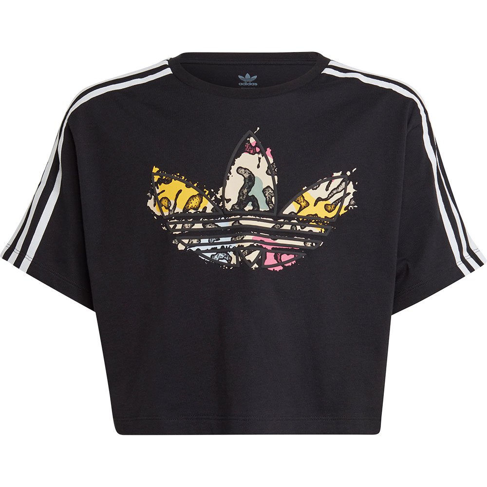 adidas Originals Animal Print Crop Junior Short Sleeve T-Shirt Black|  Dressinn