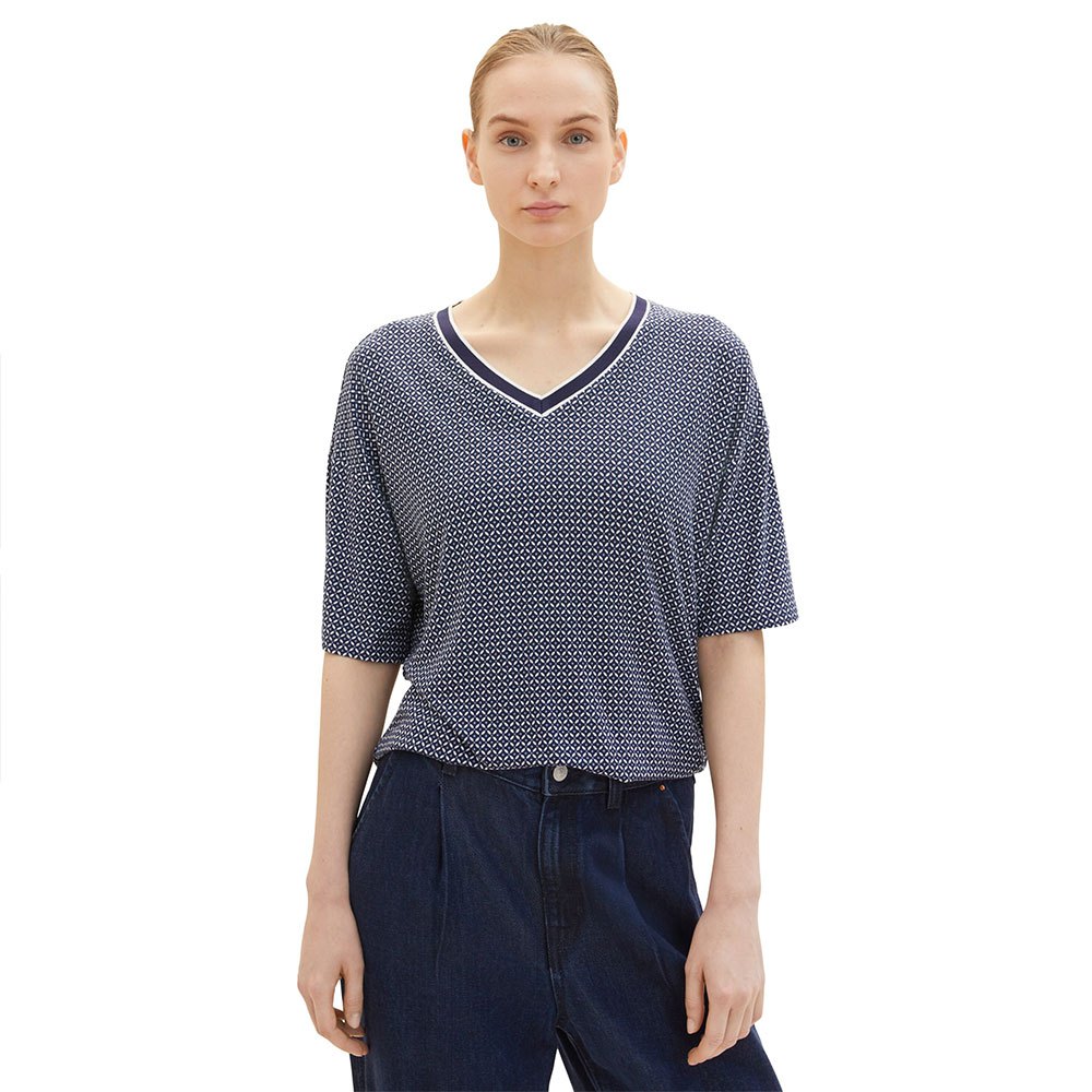 Tom tailor Alloverprint V-Neck 1035483 T-Shirt Mit V-Ausschnitt Blau|  Dressinn