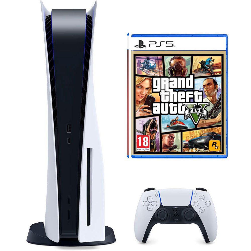 Independently Bathroom Galaxy Playstation PS5 825GB + Grand Theft Auto V Console Clear| Techinn