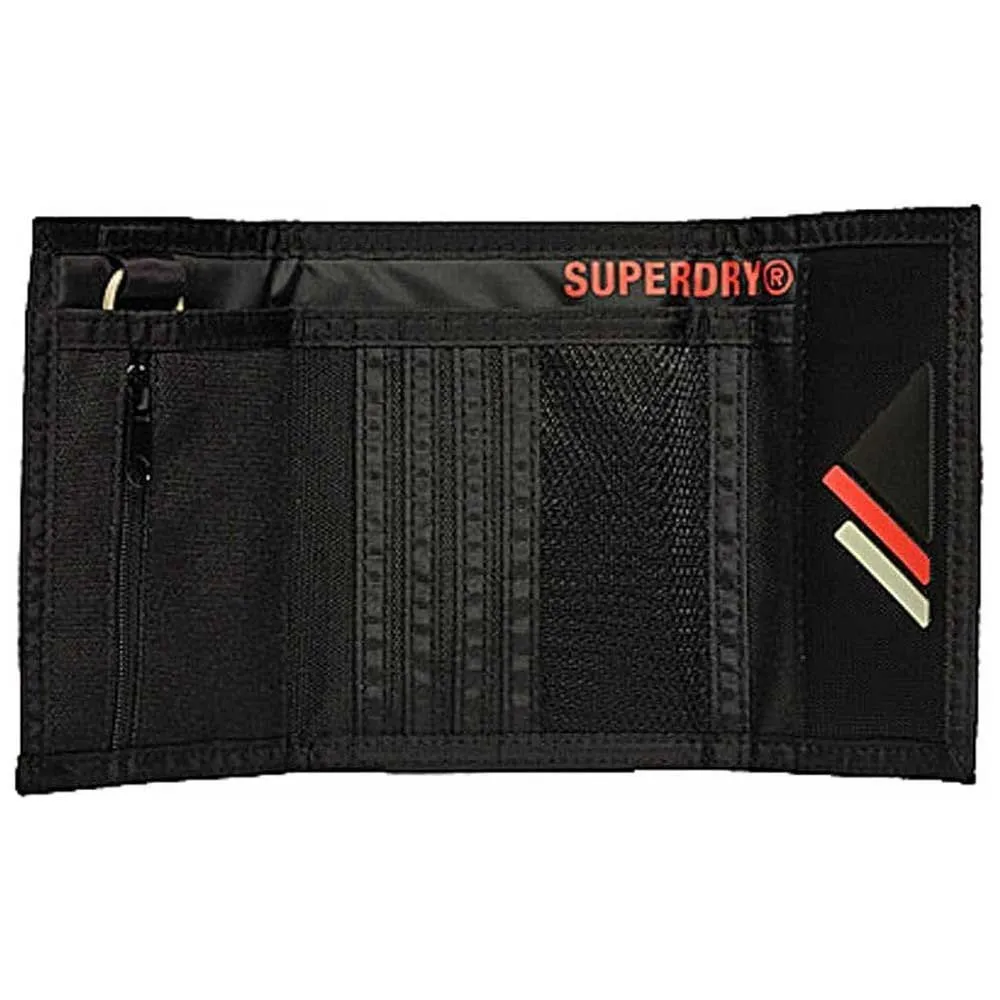 Superdry Damen Geldbörse Tarp Schwarz – Dreifach-Falt, Mit Münzfach, Kartenfächern & Klettverschluss