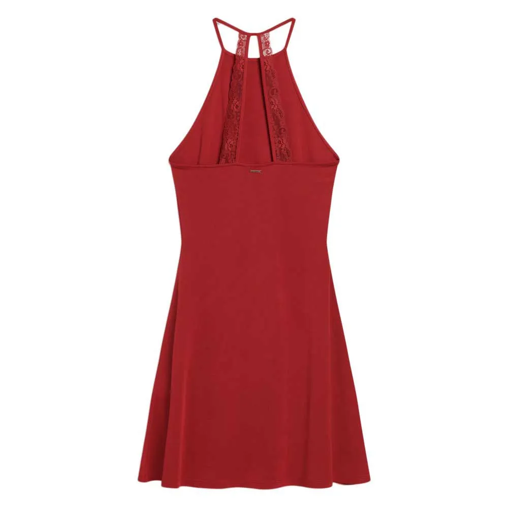 strapless open back dress Brick Red & Dusty Green Sleeveless Fit and Flare Lace Dress for Women