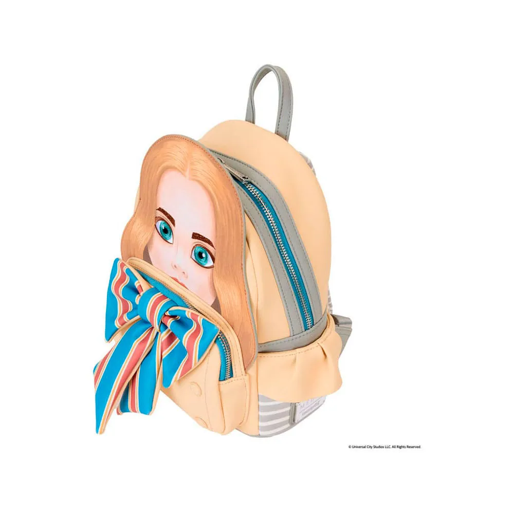 Meghan Cosplay Loungefly Cream Backpack with Gray Striped Straps M3GAN Cosplay Mini Backpack | Loungefly main image 4