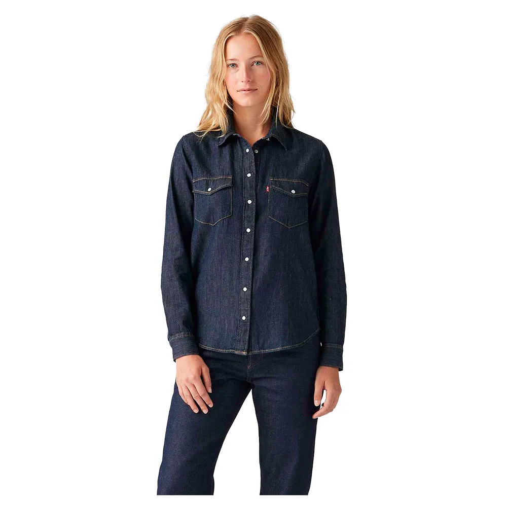 levi dress shirts LEVI'S Short Sleeve Relaxed Fit Western Shirt in Blue