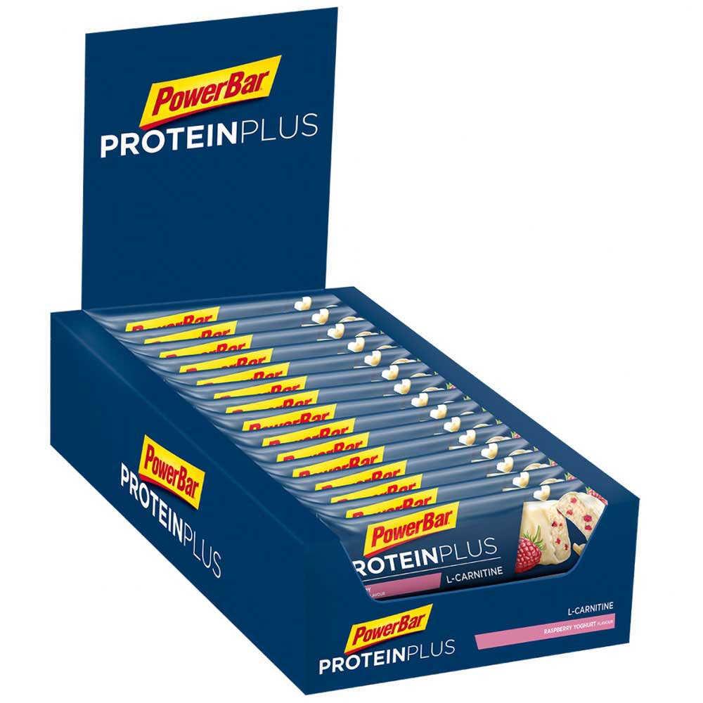 powerbar-protein-plus-l-carnitin-35g-30-einheiten-himbeer--und-joghurt-energieriegel-box