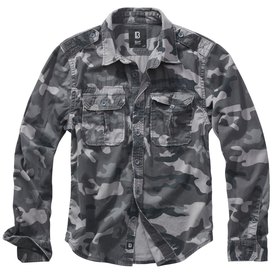 Brandit Slim Fit Shirt Casual Top Long Sleeve Military Army Dark Camo 