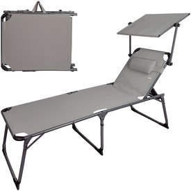 Aktive Folding Sun Lounger With Parasol And Cushion