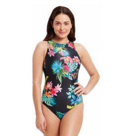Zoggs Womens Tropical Garden Crossover Swimming Swim Swimsuit Costume Size 8UK 