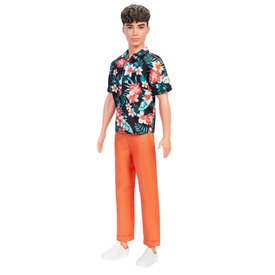 Barbie Ken Fashionistas Doll Brunette Cropped Hair Floral Hawaiian Shirt Orange Pants White Deck Shoes Kids