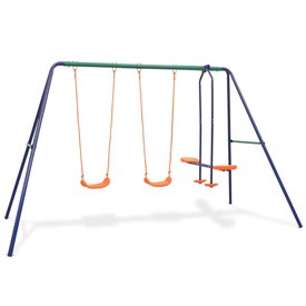 vidaXL Toddler Swing Set with Safety Harness Orange Baby Kids Garden Playset 