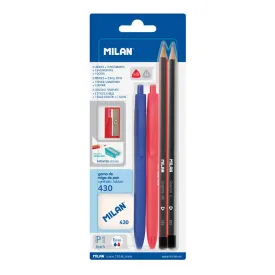 milan-blister-2-p1-pens-blue-and-red-2-graphite-pencils-hb-and-h-eraser-430-sharpener