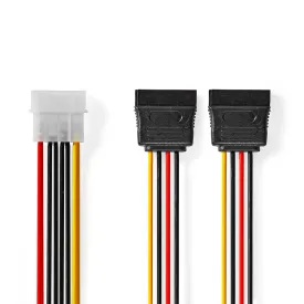 nedis-gold-internal-power-cable-molex-male-to-2x-sata-15-pin-female-plated-pvc-0.15-m