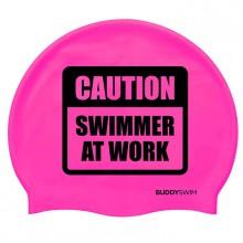 Buddyswim Caution Swimmer At Work Silicone Swimming Cap