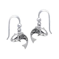 Dive silver Celtic Shark Tail Long Hook Earring