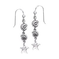Dive silver Seashell And Starfish Long Hook Earring