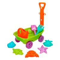 Color baby Beach Set: Wheelbarrow 40 Cm.Shovel.Rake.Watering Can And Molds