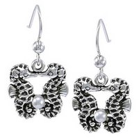Dive silver Two Seahorses Earrings With Pearl