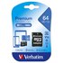Verbatim Premium Micro SD Class 10 64 Go+SD Adaptateur Mémoire Carte